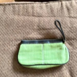 Cosmetic bag , green with black trim